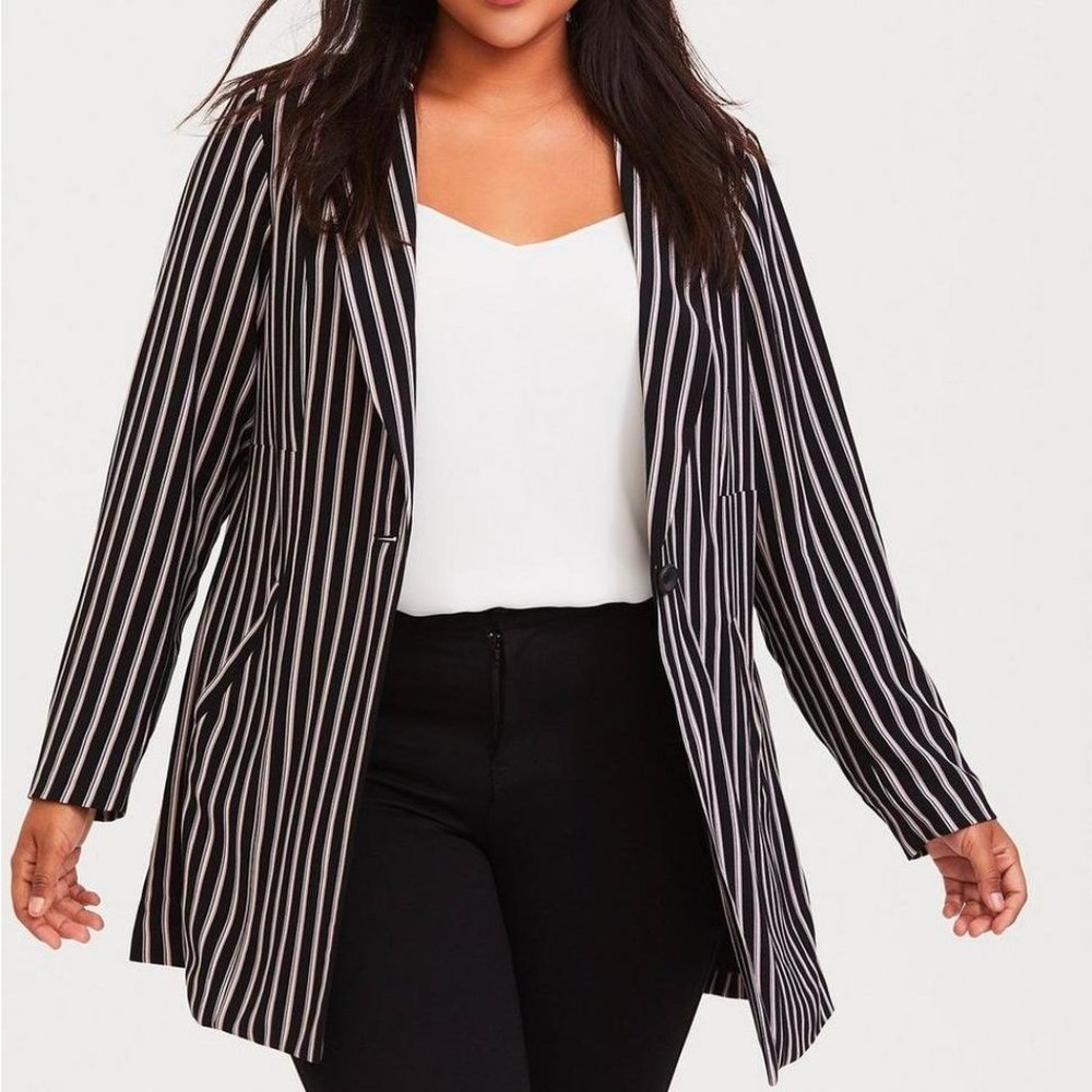 Torrid Black, White And Purple Striped Blazer